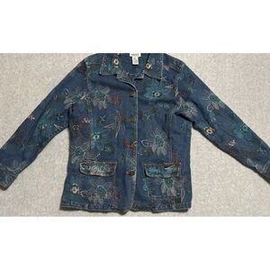 Graff Byum Company Women’s Medium Embroidered Floral Denim Jean Jacket